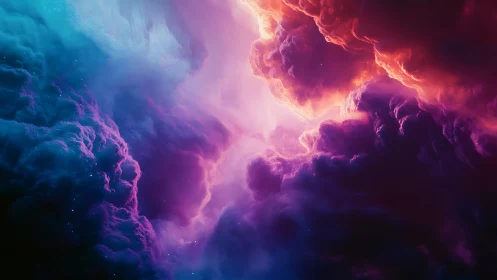 Color-saturated nebula clouds form glowing cosmic corridor