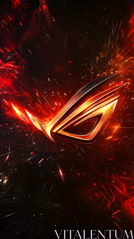 Metallic gaming emblem on dark background with red sparks.