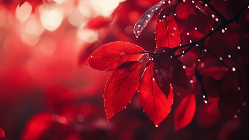 Crimson leaves whisper under soft bokeh starlight.