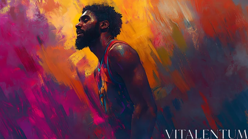 Vivid digital portrait of exhausted basketball player.