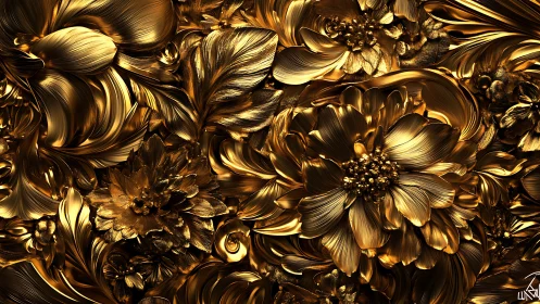 Molten gold floral relief sculpture with radiant petals