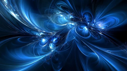 Swirling blue nebula dreams in flowing cosmic ribbons.