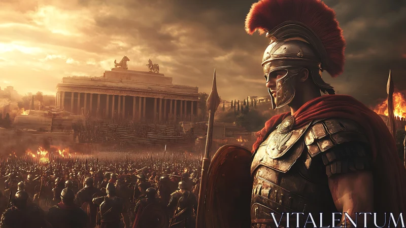 Roman commander observes armored legion before burning city