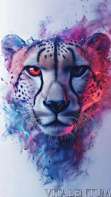 Bilateral neon cheetah portrait with vaporized bicolor energy plumes