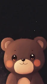 Cute brown teddy bear portrait against dark night sky