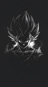 Monochrome anime warrior portrait glows from stark backlight
