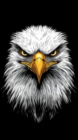 Bold eagle head illustration with intense golden gaze.