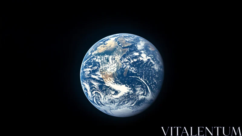 Earth viewed from deep space with visible oceans and clouds.