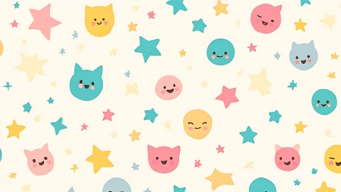 Playful Anthropomorphic Character Pattern with Stars and Celestial Elements