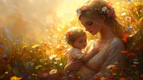 A Mother's Love Blooms in Golden Wildflower Fields.