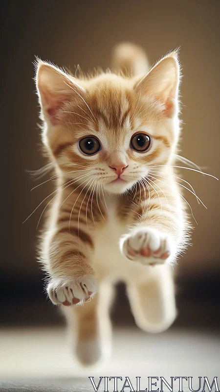 Adorable Orange Kitten Running Toward You With Joy.