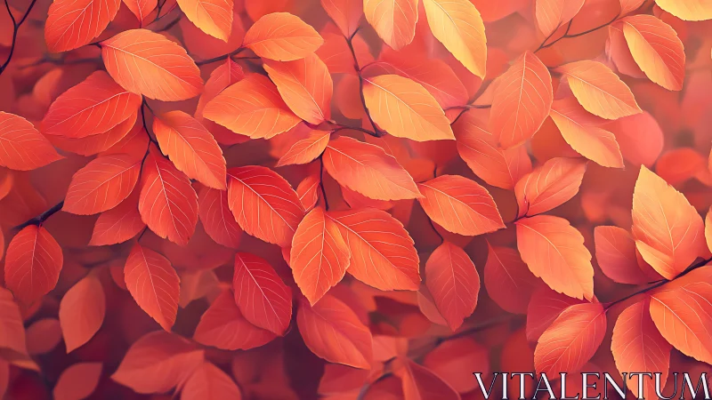 Glowing autumn foliage in soft bokeh canopy pattern.