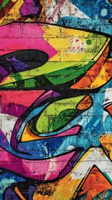 Layered neon graffiti sweeps across distressed brick wall.