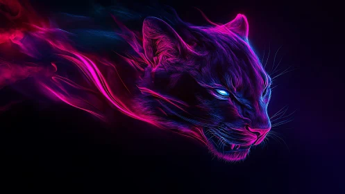 Neon panther head in motion-trail vector light rendering.