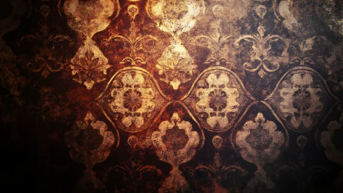Vintage ornamental wallpaper with aged textured surface.