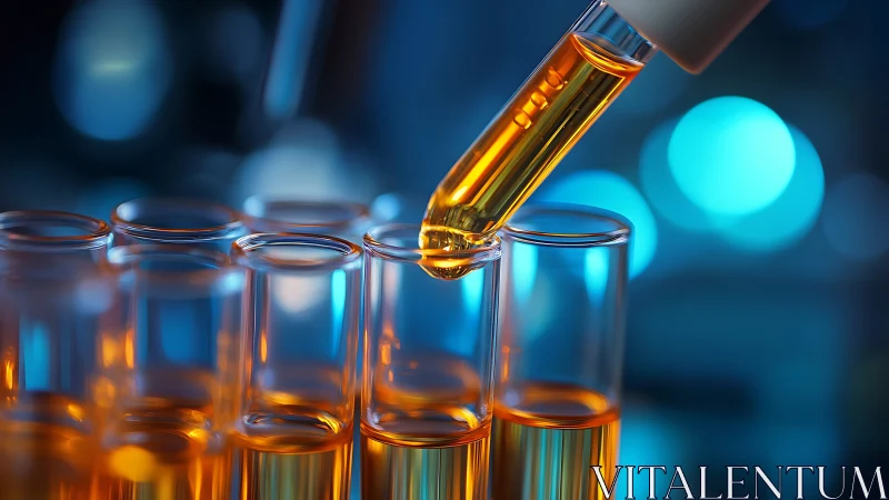 Glowing lab test tubes filled with warm amber liquid at dusk.