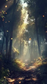 Luminous Forest Corridor: Atmospheric Light Passage.