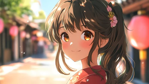 Warm backlit anime portrait uses shallow depth and soft bokeh