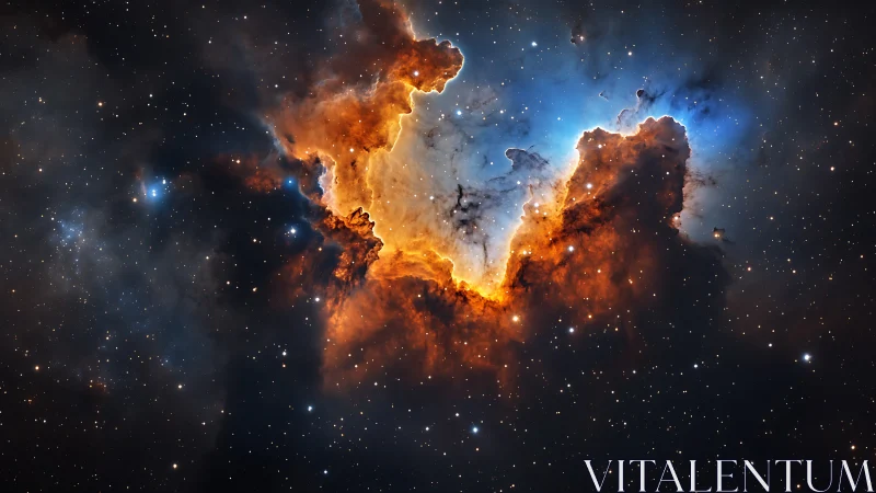 Ionized emission nebula with stratified dust pillars and stars.