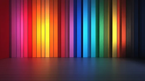 Vertical rainbow panels forming minimalist interior wall.