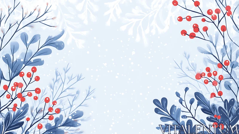 Winter foliage border frames central empty pale blue space