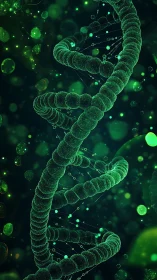 Emerald genome helix swirling through bioluminescent night.