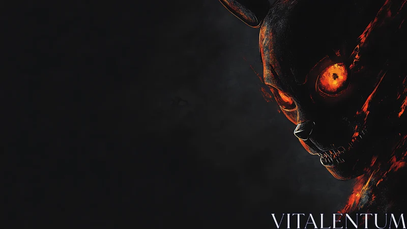 Infernal bunny specter with molten eyes in drifting ash night.