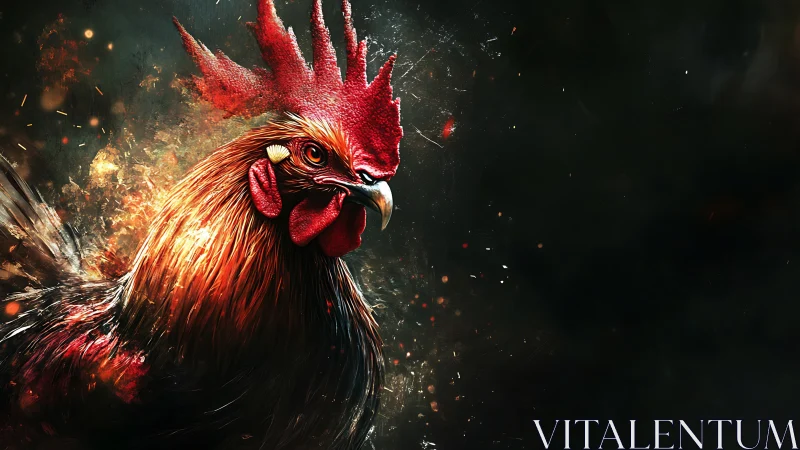 Rooster Head Emerges in Explosive Fire and Embers.