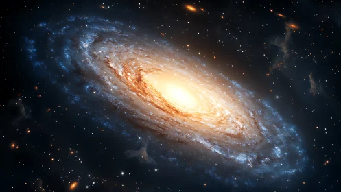 Spiral galaxy core blazing amid deep cosmic dust clouds.