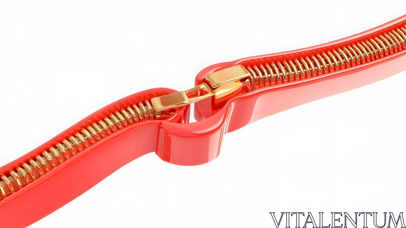 Close-up of Shiny Red and Gold Zipper, Modern 3D Illustration.