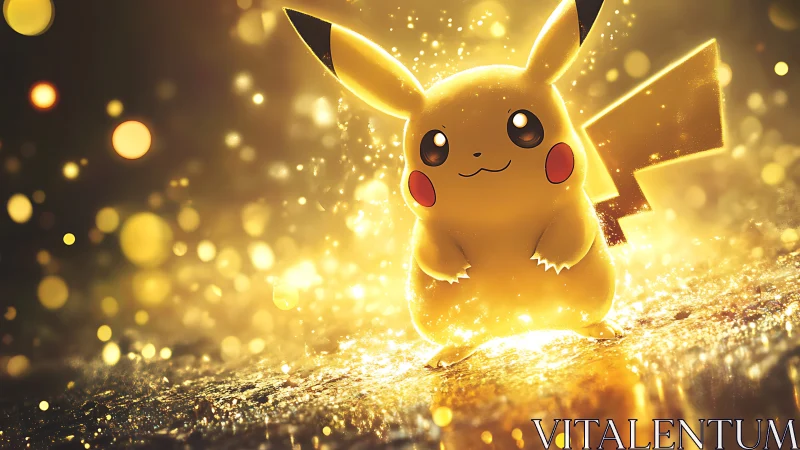 Glowing Pikachu stands in radiant golden electric light