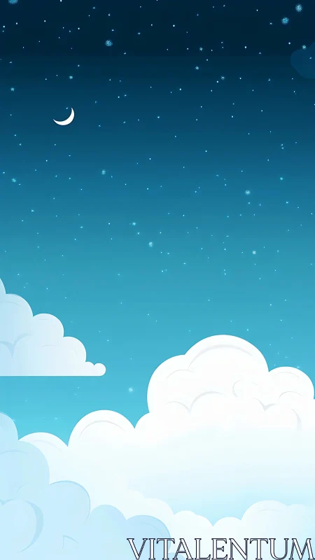 Moonlit cotton clouds drift beneath a sparkling sky.