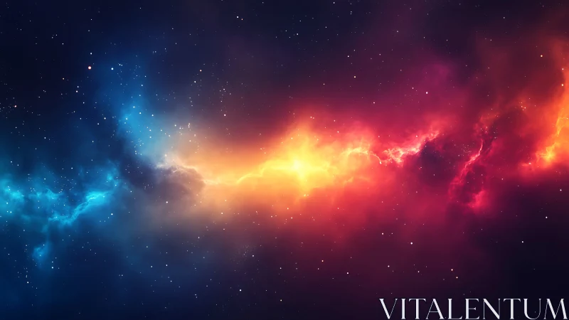 Cosmic nebula stream glows in vivid blue, gold, and crimson.