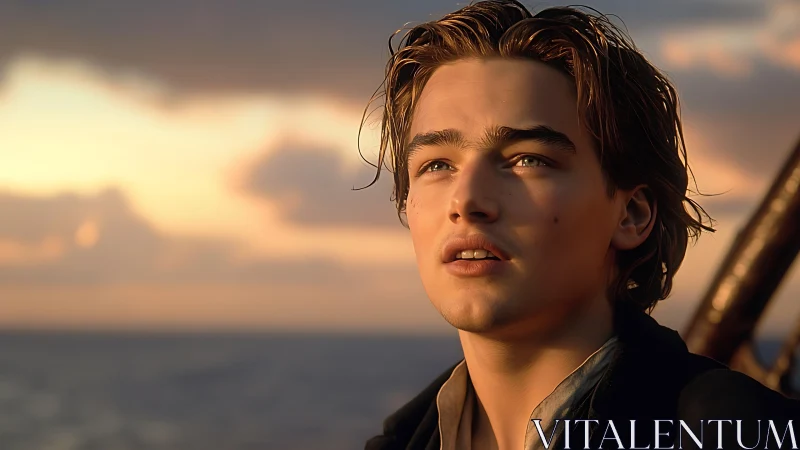 Sunlit dreamer gazes seaward as the sky quietly burns