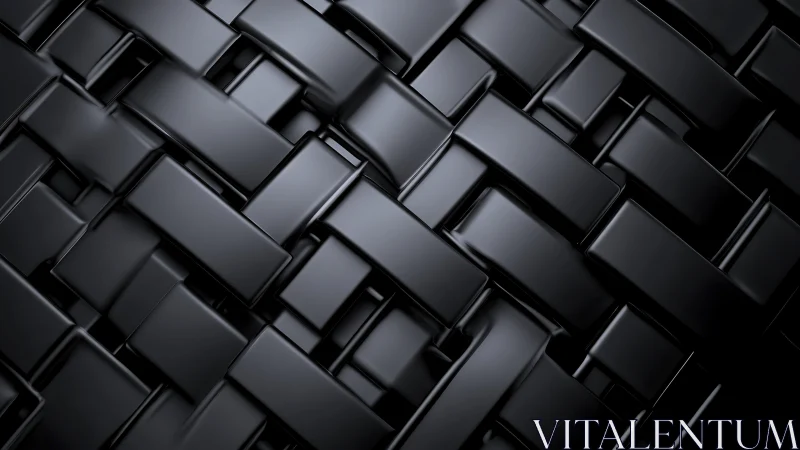 Interlocking black polyhedral bands in glossy woven lattice.