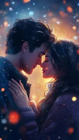 Couple in Glowing Light - Digital Romance Illustration