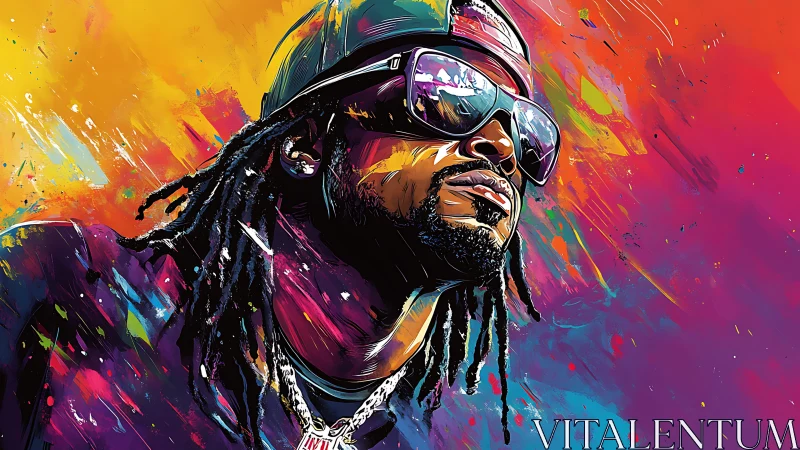 Neon-splashed digital portrait isolates rapper in chromatic motion