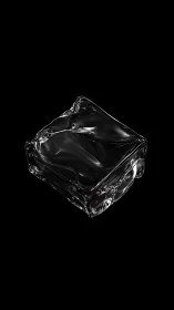 Liquid glass cube floats in velvet-dark minimalist space