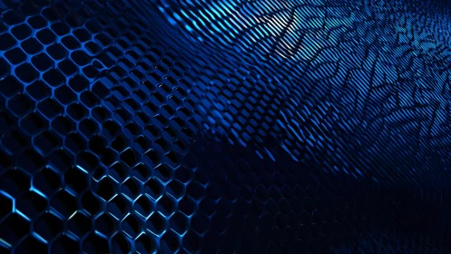 Futuristic Blue Hexagonal Grid Abstract Digital Art Pattern.