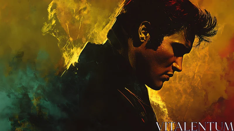 Moody male portrait in vivid abstract color field.