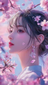 Anime portrait in cherry blossom bokeh with soft pastel lighting.