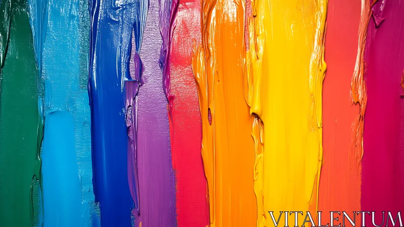 Bold vertical strokes of rainbow acrylic paint create energy
