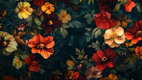 Autumn Blooms Dance in Rich Teal Shadows