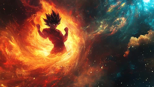 Cosmic fighter ignites a roaring nebula of molten light.