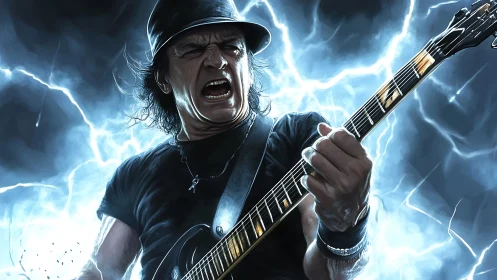 Stormcrowned shredder roaring thunder through guitar strings.
