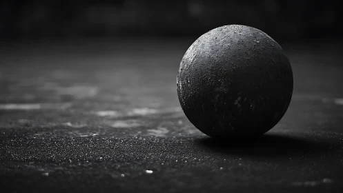 Quiet black sphere resting on a soft shadowed floor.