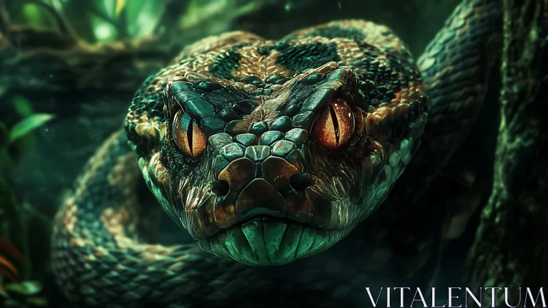 Snake head rendered in sharp, high detail against jungle