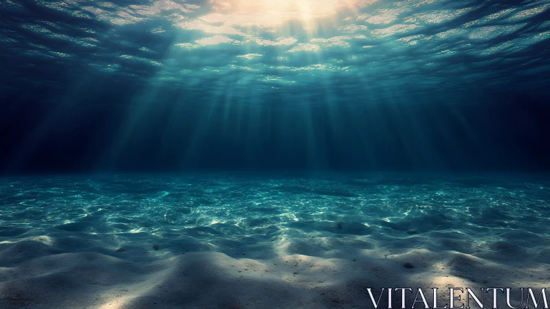 Subsurface sunlight penetrates tranquil seabed with caustic patterns