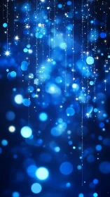 Starlit blue droplets drift down like a slow cosmic curtain