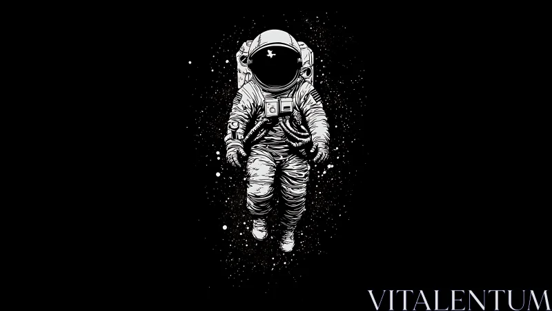 Solitary astronaut illustration floats centered on black background